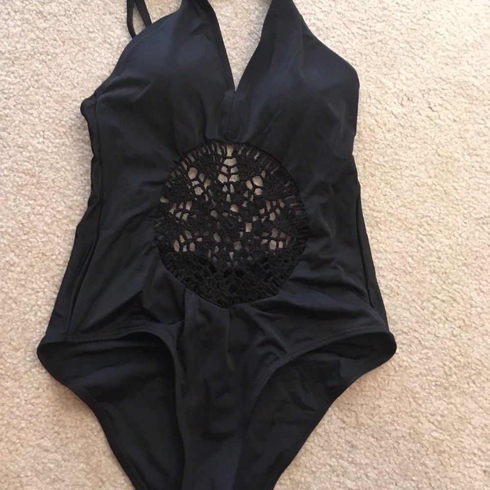 Black backless one piece swim suit